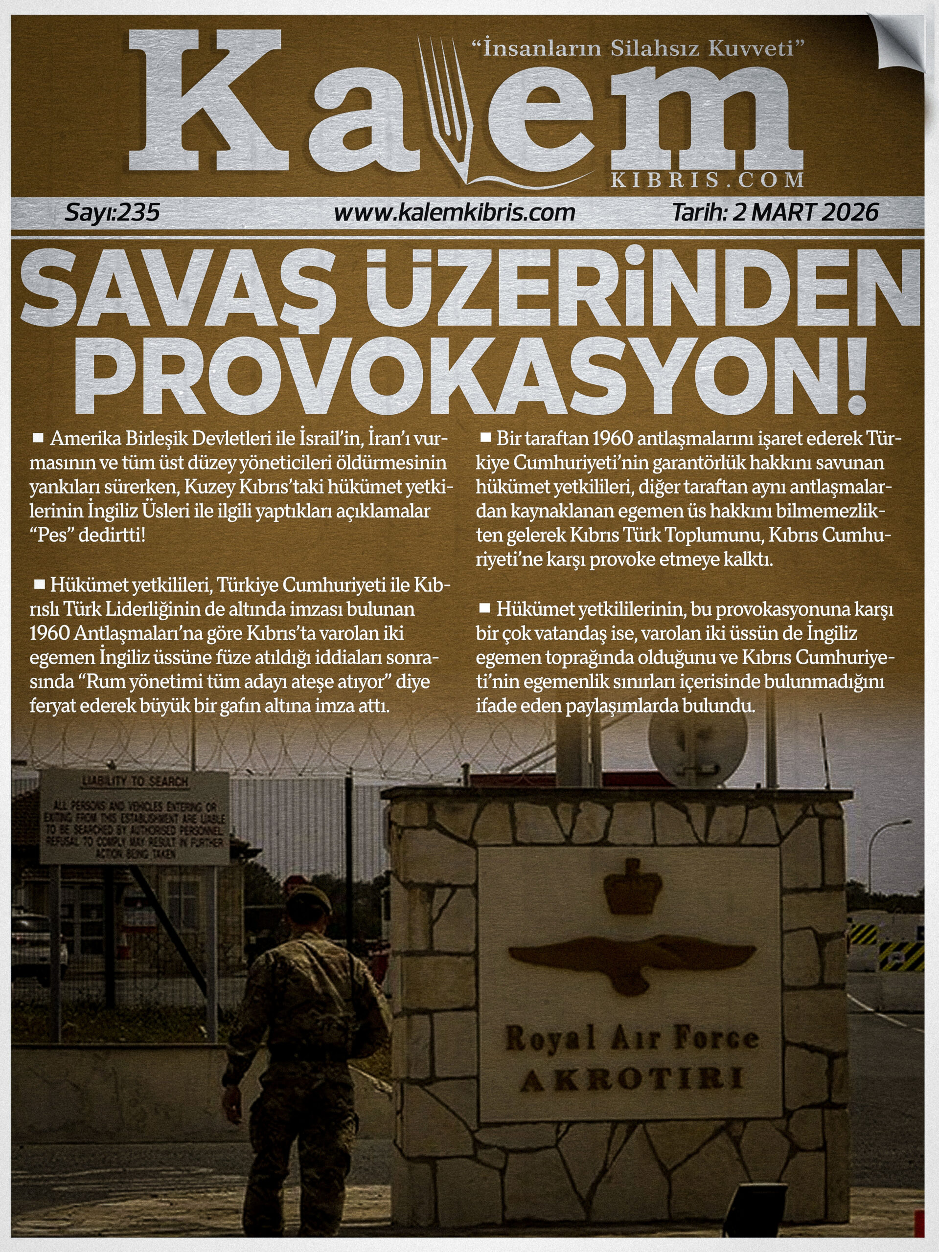 2 Mart Pazartesi – Kalem Kıbrıs Manşeti